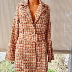 Venti6 Made in Italy Tweed Belted Jacket Orange Cream Size M